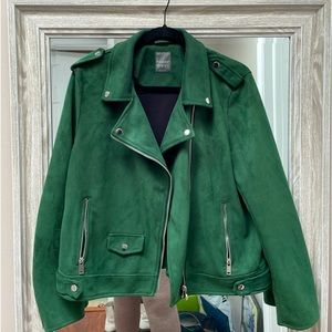 Primark Forest Green Faux Suede Moto Jacket US 16